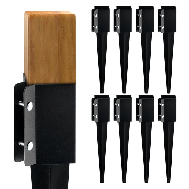 Alt view image 9 of 9 - Fence Post Anchor Ground Spike, 8 Pack 24 x 4 x 4 Inches Outer Diameter (Inner Diameter 3.5 x3.5 Inches), Metal Black Powder Coated Post Stake Ground, for Mailbox Deck Garden Railing