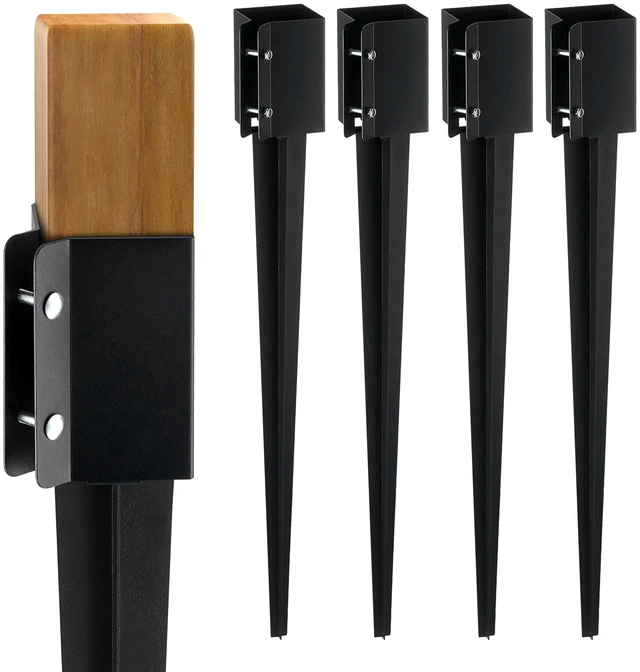 Alt view image 9 of 9 - Fence Post Anchor Ground Spike, 4 Pack 36 x 4 x 4 Inches Outer Diameter (Inner Diameter 3.5 x3.5 Inches), Metal Black Powder Coated Post Stake Ground, for Mailbox Deck Garden Railing