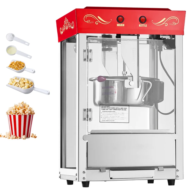 Alt view image 9 of 9 - VEVOR Popcorn Machine, 8oz Stainless Steel Kettle, 800W Commercial Countertop Popcorn Maker, 48 Cups per Batch Theater Style Popper, with 2-Button Control Glass Wall PC Door 1 Scoop 3 Spoons, Red