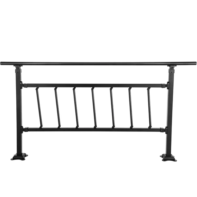 Alt view image 8 of 8 - Outdoor Stair Railing, Fits for 1-5 Steps Transitional Wrought Iron Handrail, Adjustable Exterior Stair Railing with Fence, Handrails for Concrete Steps with Installation Kit, Matte Black