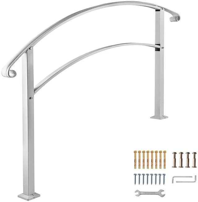 Alt view image 8 of 8 - Handrails for Outdoor Steps, Fit 1 or 4 Steps Outdoor Stair Railing, White Wrought Iron Handrail, Flexible Front Porch Hand Rail, Transitional Handrails for Concrete Steps or Wooden Stairs