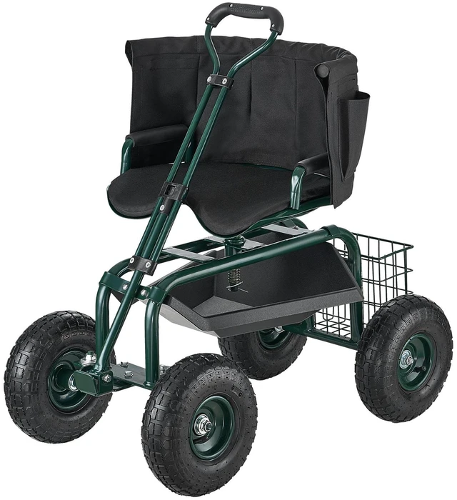 Alt view image 8 of 8 - Garden Seat with Wheels, Rolling Garden Stool with Height Adjustable & 360° Swivel Seat, 400lbs Weight Capacity, Gardening Cart Bench, Ergonomic Backrest & Tool Storage, for Garden, Yard, Patio