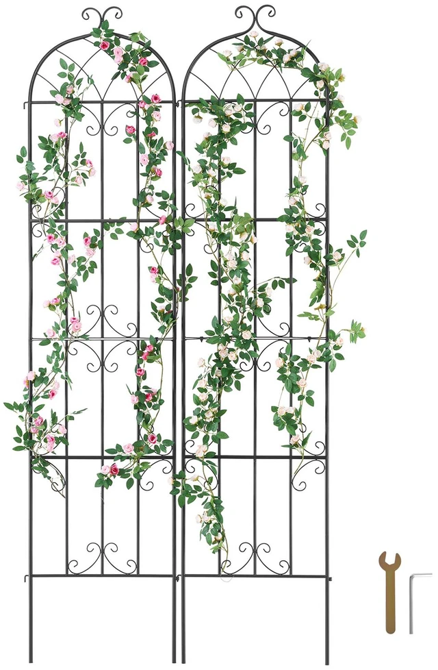 Alt view image 8 of 8 - Garden Trellis for Climbing Plants, 87 x 20 in, 2 Packs Rustproof Metal Garden Flower Trellis, Outdoor Climbing Rose Trellis Cucumbers Support, Decorative Clematis Trellis for Courtyards Lawns