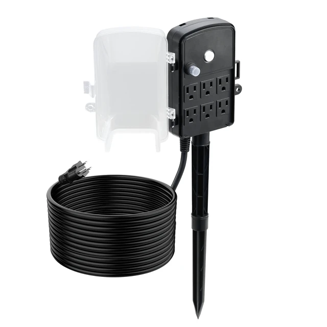Alt view image 8 of 8 - Outdoor Power Stake, 25 FT Extension Cord, Outdoor Power Strip Weatherproof with Cover and Overload Protection, 6 Outlets, 15A/1875W, Waterproof Multi-Outlet Yard Stake for Christmas Lights