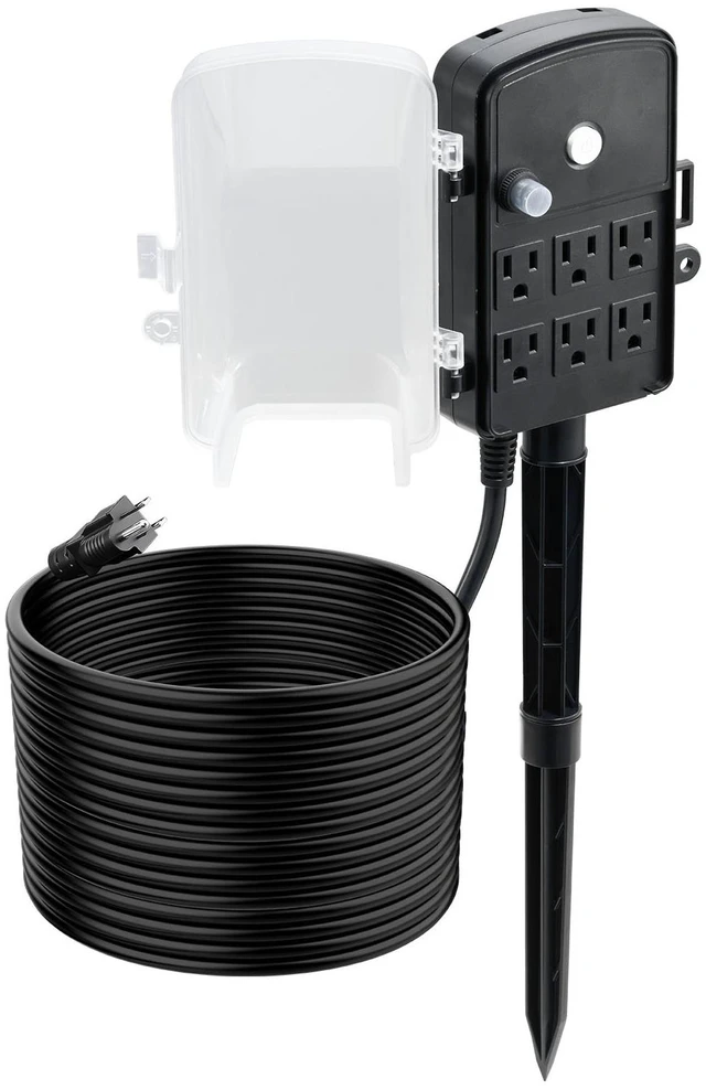 Alt view image 8 of 8 - Outdoor Power Stake, 50 FT Extension Cord, Outdoor Power Strip Weatherproof with Cover and Overload Protection, 6 Outlets, 15A/1875W, Waterproof Multi-Outlet Yard Stake for Christmas Lights