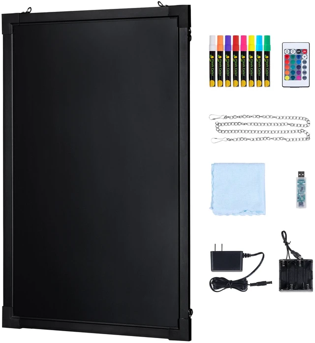 Alt view image 15 of 15 - LED Message Writing Board, 24"x16" Illuminated Erasable Lighted Chalkboard, Neon Effect Menu Sign Board, Drawing Board with 8 Fluorescent Chalk Markers and Remote Tested to UL Standards