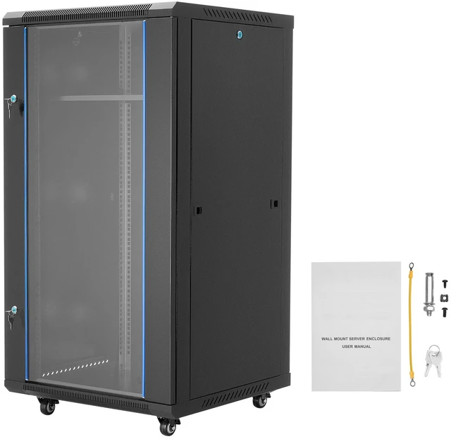Alt view image 8 of 8 - VEVOR 22U Network Cabinet Wall Mount Server Cabinet Rack Enclosure Glass Door