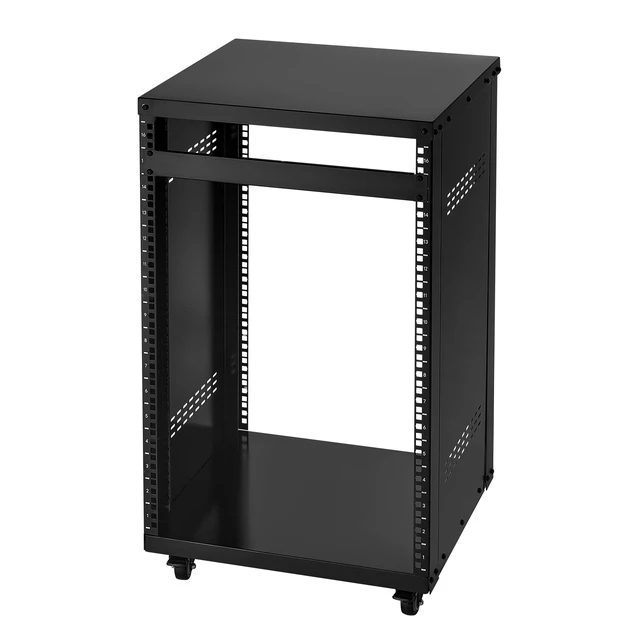 Alt view image 8 of 8 - 16U AV Rack, 200 lbs Max Capacity, Home Recording Studio Rack with Lockable Caster Wheels, Open Frame Server Cabinet, Special Vent Design, for 19-Inch Audio Video Musical & IT Equipment Mounting