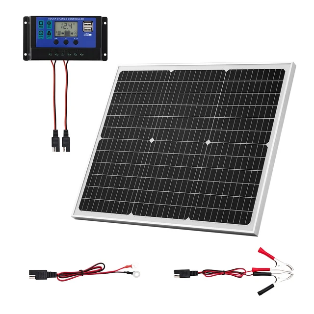 Alt view image 8 of 8 - 50W 12V Solar Battery Charger Maintainer, Mono Solar Panel Trickle Battery Charger with Upgraded MPPT Controller, IP65 Waterproof for Car Boat RV Trailer Flat Rooftop (Bracket Not Included)