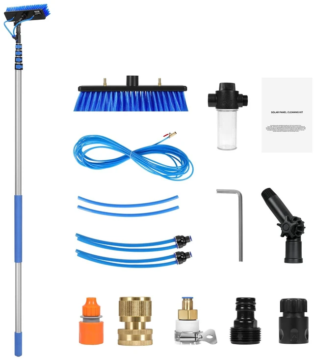 Alt view image 9 of 9 - Water Fed Pole Kit, 30FT Solar Panel Cleaning Pole with Extendable Handle, 180° Rotatable Brush Head & 65.6FT Hose, Household & Outdoor Window Cleaner Tool for Caravan Solar Panel Deck