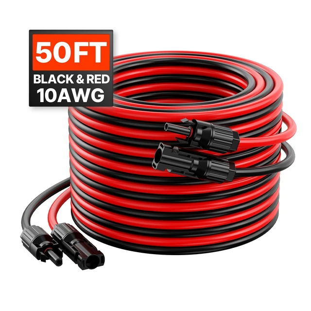 Alt view image 8 of 8 - 50FT Solar Panel Extension Cable, 10AWG Solar Extension Cable Wire with Female & Male Waterproof Connectors, 6mm² PV Cable for Home, Ship and RV Solar Panels, 50FT Black + 50FT Red (Set of 2)