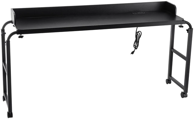 Alt view image 15 of 15 - VEVOR Overbed Table: A Black Beauty! Mobile Bedside Table with 4 Wheels (2 Braked), Power Socket, and Adjustable Height. Made of ParticleboardPerfect for Home, Office, and Study