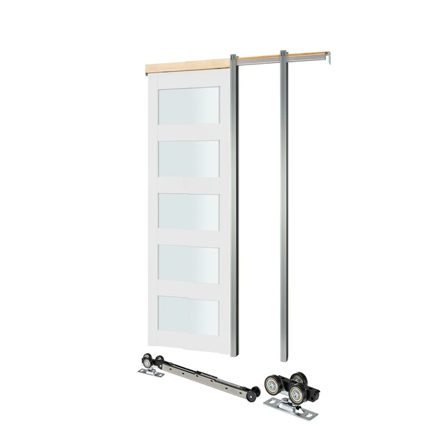 Alt view image 8 of 8 - Sliding Pocket Door, 30" x 80", 5-Lite Frosted Glass Single Sliding Door with Hardware Kit, Sturdy Solid Wood & MDF Pocket Doors Slab with Waterproof Surface for Bedroom Kitchen Study Room