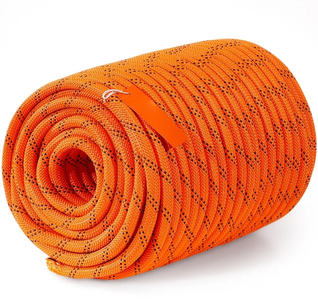 Alt view image 8 of 8 - Dual-Weave Polyester Cord, 1/2 inch x 220 feet, 48-Strand, 8000 LBS Tensile Strength, Multi-Use Outdoor Rope for Camping, Swinging, Rappelling, and Rescue, Orange/Black