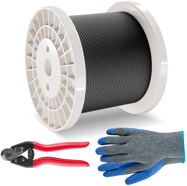 Alt view image 8 of 8 - Wire Rope Kit, 1/8" 500 ft 316 Stainless Steel Cable with Cutter and Gloves, 1600 lbs Breaking Strength, 7x7 Strands Core Marine Aircraft Grade for Handrail Stair Decking Fence Outdoors, Black