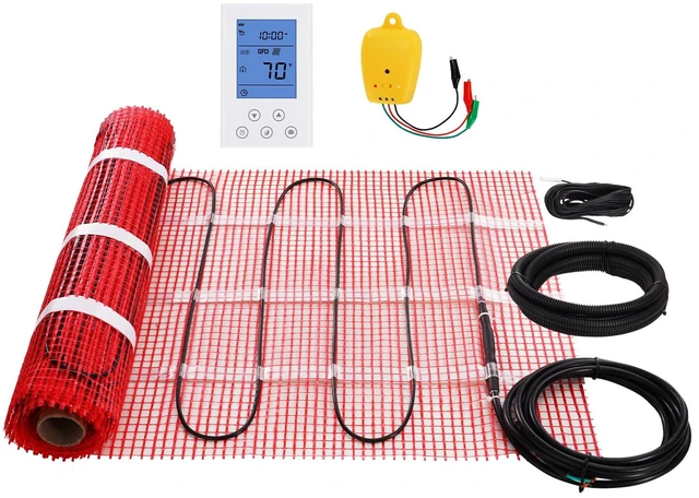 Alt view image 9 of 9 - Floor Heating Mat, 20 Sq. ft, Electric Radiant In-Floor Heated Warm System with Digital Floor Sensing Thermostat, Includes Installation Monitor, Adhesive Back for Easy Installation on The Floor