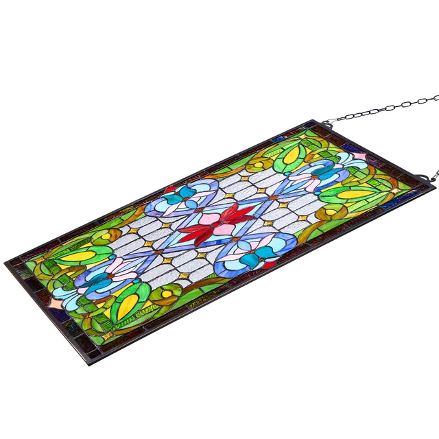 Alt view image 9 of 9 - VEVOR Stained Glass Tiffany Style Hanging Window Panel with Chain 17 x 29 Inches