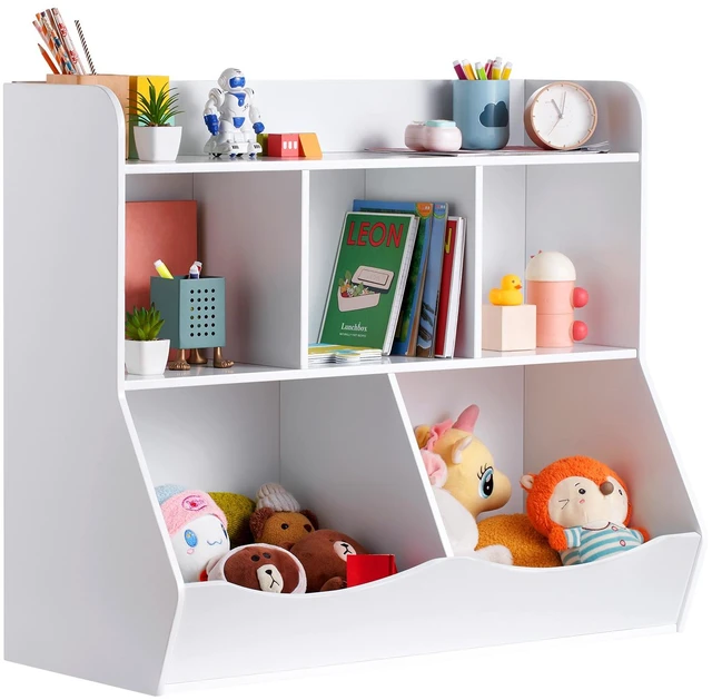 Alt view image 15 of 15 - VEVOR Wood Kid Storage Cubby, Toy Storage Organizer with Bookshelf, 5-Cubby Wood Toy Storage Cabinet, Children Book Toy Shelf for Kids Room, Playroom, Kindergarten, Nursery, White