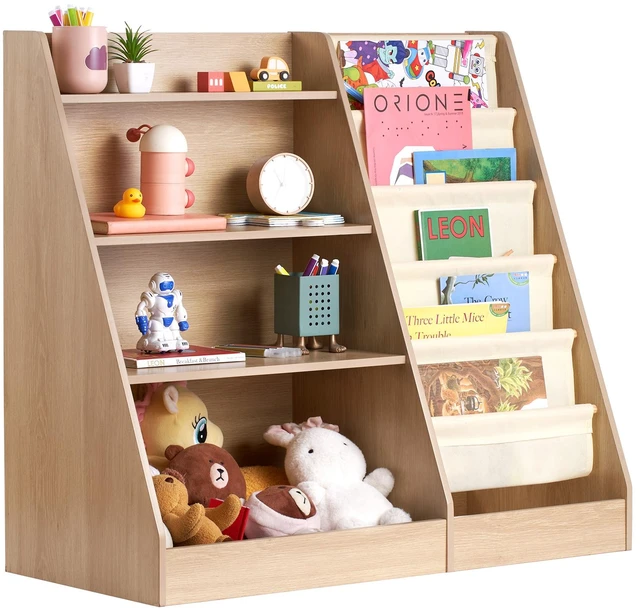 Alt view image 15 of 15 - VEVOR Wooden Kids Bookshelf 4-Tier, Toy Storage Organizer for Toddler, Book Shelf for Kids Rooms with 6-Layer Sling Book Rack, Baby Book Storage Shelves for Kids Room, Playroom, Kindergarten, Nursery