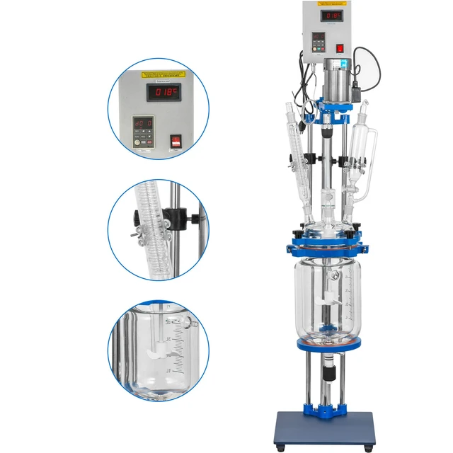 Alt view image 8 of 8 - Jacketed Reactor 5L Laboratory Glass Reactor, Jacketed Glass Reactor, Chemical Reaction Vessel, Lab Jacketed Reactor, Reaction Vessel Chemistry, With Digital Display, For Reaction Distillation