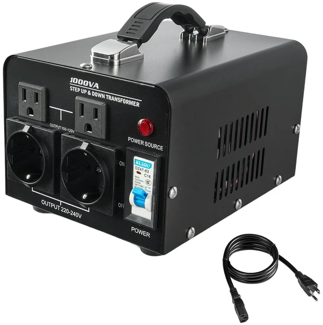Alt view image 8 of 8 - Voltage Converter Transformer, 1000VA, Heavy Duty Step Up/Down Power Transformer, Convert from 110V to 220V and 220V to 110V, with US Outlets, EU Outlets, Power Cord, Circuit Breaker Protection