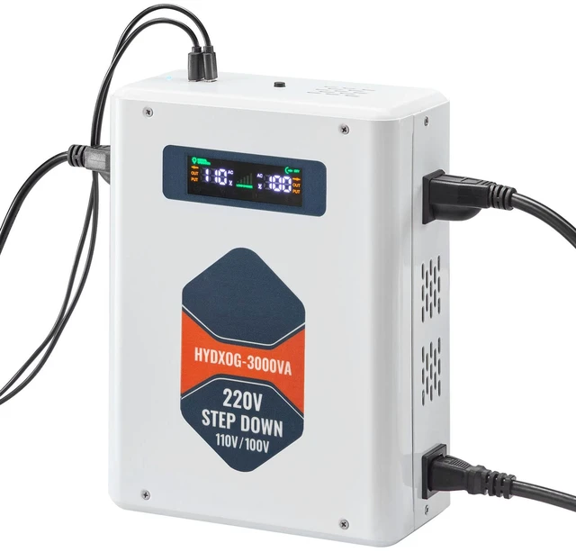 Alt view image 8 of 8 - Step Down Voltage Converter, 3000VA, Heavy Duty Voltage Power Converter, 220V to 110V Power Transformer, with 2 US Outlets, USB Output, LCD Display, Temperature Protection, for 110V Appliances