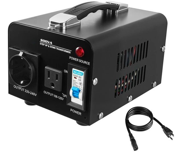Alt view image 8 of 8 - Voltage Converter Transformer, 500VA, Heavy Duty Step Up/Down Power Transformer, Convert from 110V to 220V and 220V to 110V, with US Outlet, EU Outlet, Power Cord, Circuit Breaker Protection