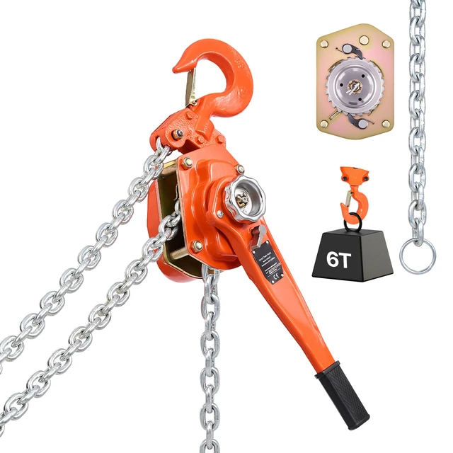 Alt view image 9 of 9 - Manual Lever Chain Hoist, 6T 13200LBS Capacity Heavy Duty Come Along, 20FT Lift G80 Alloy Steel Chain With Dual Pawl Mechanical Brake,360°Rotating Hooks, for Warehouse Construction Garage