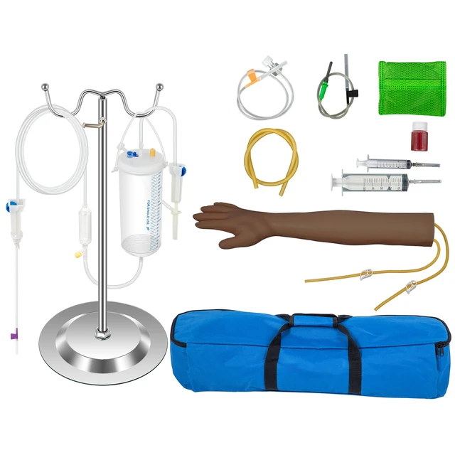 Alt view image 8 of 8 - Phlebotomy Practice Kit, Dark Skin IV Practice Kit Venipuncture Learning Phlebotomy Practice Arm Kit with Infusion Stand for Nurse, Medical Students