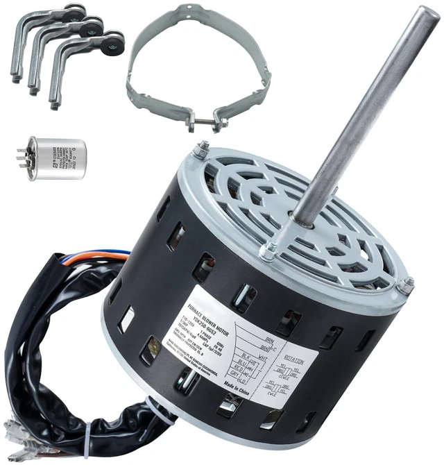 Alt view image 16 of 16 - 1/3HP Furnace Blower Motor, 110/120V 4.4Amps, 1075RPM 4 Speeds, CW/CCW Rotation, 48 Frame 5.2" Shaft Length, 5F/370V Capacitor + 11" Hold Hoop