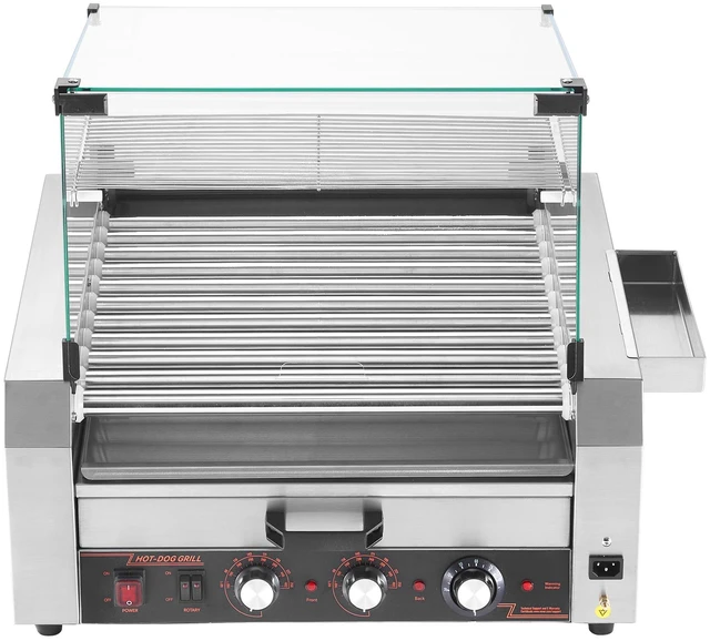 Alt view image 8 of 8 - Hot Dog Roller, 30 Hot Dog 11 Rollers, Stainless Steel Sausage Grill Cooker, 1950W Hot Dog Machine with Bun Warmer, Cover, 3 Temp Control, Side Storage Box, Oil Drip Tray, for Home & Commercial