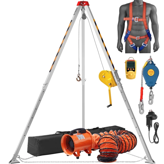 Alt view image 9 of 9 - 2600 lbs Winch Confined Space Tripod Kit, Confined Space Tripod 8' Legs and 98' Cable, Confined Space Rescue Tripod 33' Fall Protection with Blower, Gas detector, Harness.