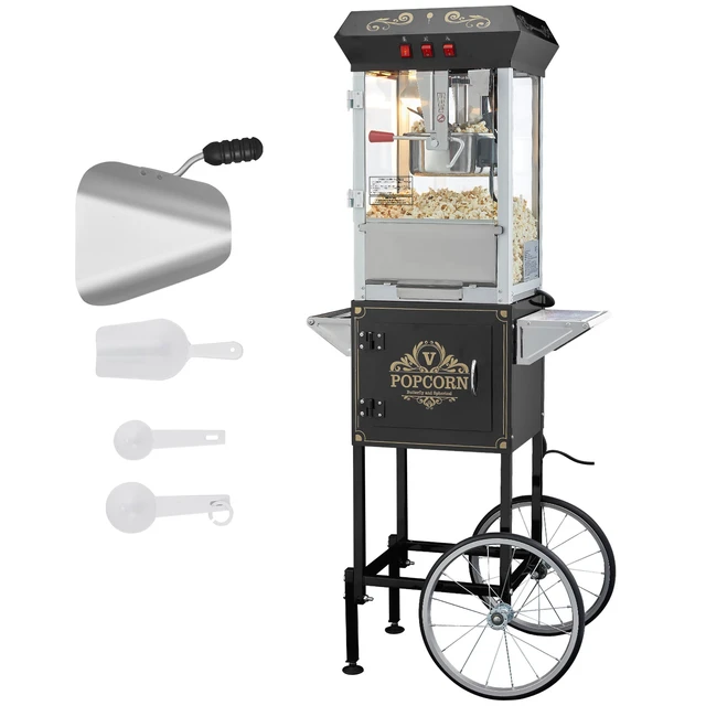 Alt view image 15 of 15 - Popcorn Maker with Cart, 850W Popcorn Popper Machine, 8 Oz Kettle Makes 48 Cups per Batch, Popcorn Maker Equipped with Tempered Glass, Includes 4 Scoops, Movie Theater Style, Black