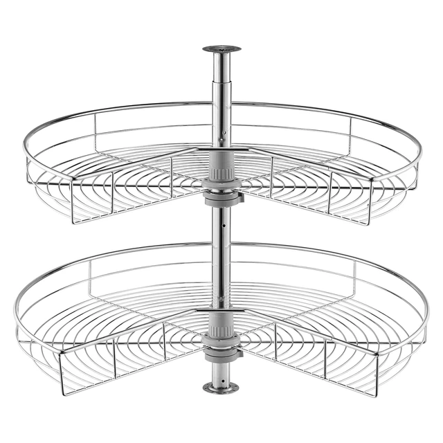 Alt view image 9 of 9 - VEVOR 28" Kidney Shaped Chrome Corner Organizer, 360° Rotatble Kitchen Base Cabinet Blind Corner, 2 Tier Height Adjustable Storage Rack, Carbon Steel Lazy Susan Replacement Shelf for Cabinet Corner