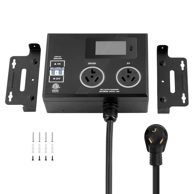 Alt view image 8 of 8 - NEMA Splitter for Dryer and EV, 3-Color LED Indicator, 240V Smart Power Distribution, With NEMA 10-30 Plug, Two NEMA 10-30 Outlets, 3.4 in LCD Screen, Max 24A Dryer EV, Tested to ETL Standard