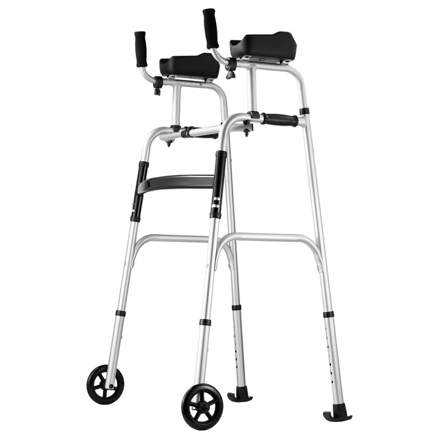 Alt view image 15 of 15 - 2 in 1 Folding Walker & Removable Armrests, Height Adjustable Foldable Walker with 5" Solid Wheels, Lightweight Aluminum | Front Wheeled Mobility Aid for Elderly Handicapped Disabled, 450 Pounds