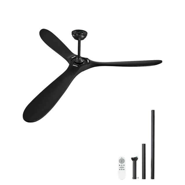 Alt view image 8 of 8 - 72 Inch Ceiling Fan without Light, 6-Speed Remote Control, 3-Wood-Blade, Reversible DC Motor, Modern Low Profile Flush Mount Exterior Fan for Bedroom, Living Room, Patio, Indoor/Outdoor, Black