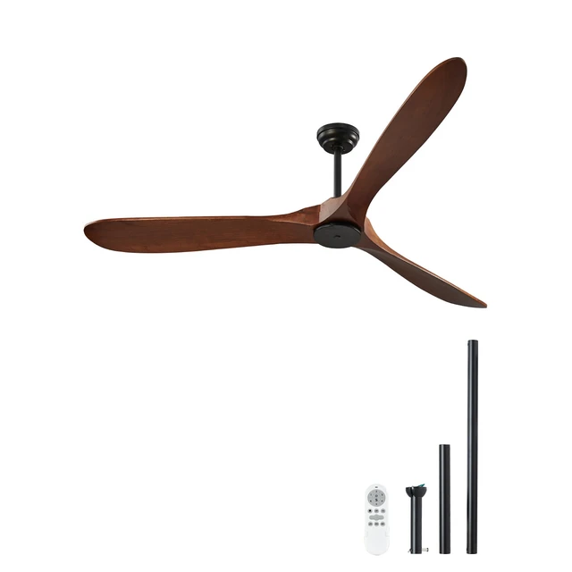 Alt view image 8 of 8 - 72 Inch Ceiling Fan without Light, 6-Speed Remote Control, 3-Wood-Blade, Reversible DC Motor, Modern Low Profile Flush Mount Exterior Fan for Bedroom, Living Room, Patio, Indoor/Outdoor, Walnut
