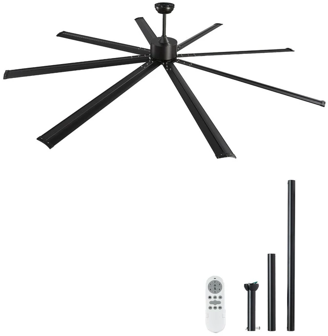Alt view image 8 of 8 - 96 In Ceiling Fan without Light, 6-Speed Remote Control, Aluminum 8-Blade, Reversible DC Motor, Modern Low Profile Flush Mount Exterior Fan for Bedroom, Living Room, Patio, Indoor/Outdoor, Black