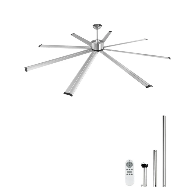 Alt view image 8 of 8 - 96 In Ceiling Fan without Light, 6-Speed Remote Control, Aluminum 8-Blade, Reversible DC Motor, Modern Low Profile Flush Mount Fan for Bedroom, Living Room, Patio, Indoor/Outdoor, Brushed Nickel