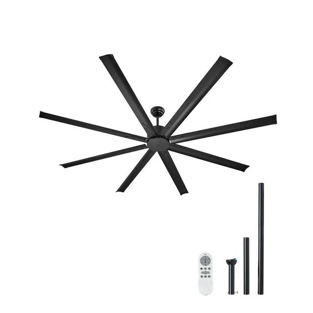 Alt view image 8 of 8 - 84 In Ceiling Fan without Light, 6-Speed Remote Control, Aluminum 8-Blade, Reversible DC Motor, Modern Low Profile Flush Mount Exterior Fan for Bedroom, Living Room, Patio, Indoor/Outdoor, Black