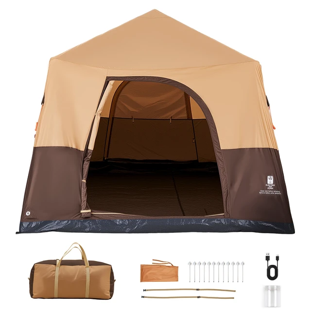 Alt view image 2 of 2 - VEVOR Camping Tent, 8 Person Inflatable Cabin Tent with Rechargeable Pump, TPU Air Tube & 4 Large Mesh Windows, Portable Easy Setup Waterproof with Carry Bag for Family Outdoor Camping & Hiking, Beige