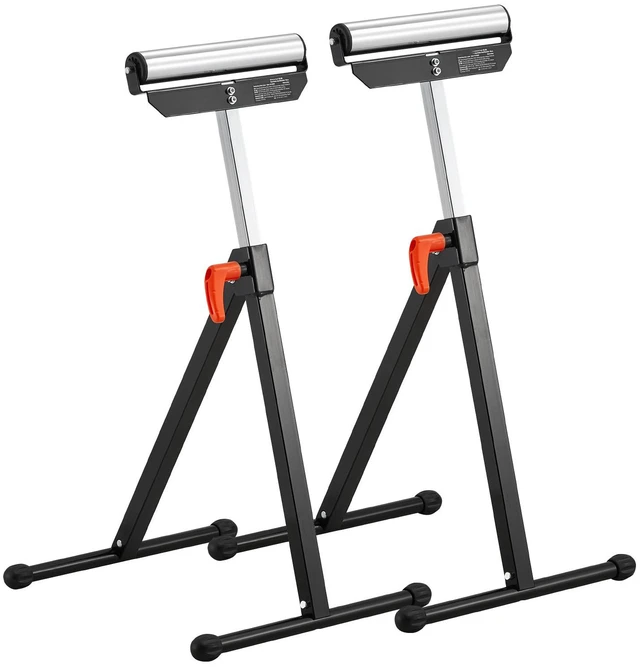 Alt view image 8 of 8 - 2-Pack Roller Stands, 135 lb Load Capacity, 26.8-42.5'' Adjustable Height, Folding Heavy Duty Design with 11.5 in Polished Steel Roller Head, for Table Saw Outfeed Woodworking Extension Support