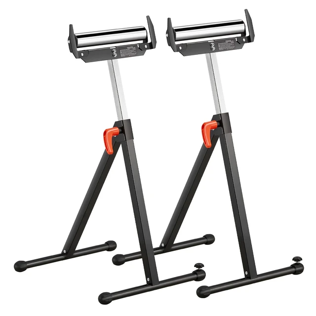 Alt view image 8 of 8 - 2-Pack Roller Stands, 250 lbs Load Capacity, 27-43 in Adjustable Height, Folding Heavy Duty with Polished Steel Roller Head & Edge Guides, for Table Saw Outfeed Woodworking Extension Support