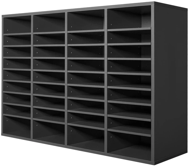 Alt view image 9 of 9 - Literature Organizer, 36 Compartments Office Mailbox with Adjustable Shelves, Wooden Mailbox Sorter Medium Density Fiberboard Office Home Classroom Storage for Files, Documents, Papers, Grey