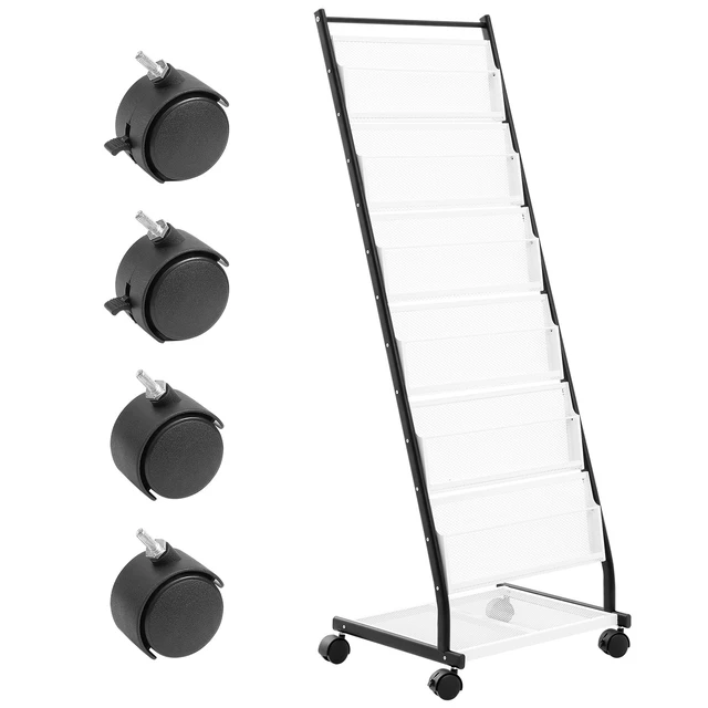 Alt view image 15 of 15 - Brochure Display Rack, 6-Tier Magazine Literature Display Stand, Floor Standing Magazine Rack Newspaper Catalog Holders, Movable with 4 Wheels (2 Lockable) for Shop Exhibitions Office, 6 Pockets