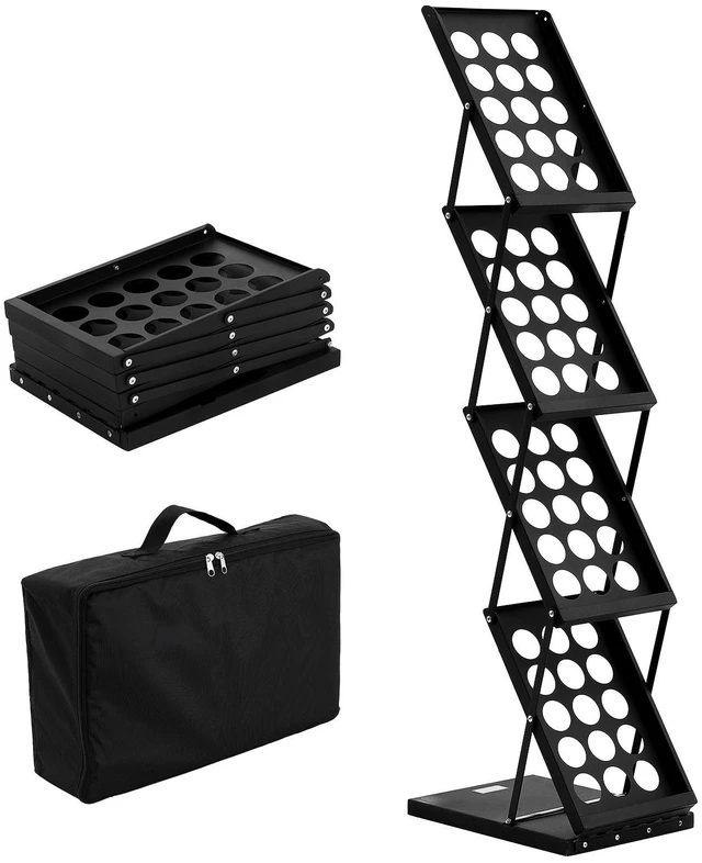 Alt view image 15 of 15 - Foldable Magazine Display Rack, 4-Tier Brochure Literature Display Stand, Portable Catalog Brochure Holder Stand with Carrying Bag for Office Trade Show Exhibitions, 4 Pockets