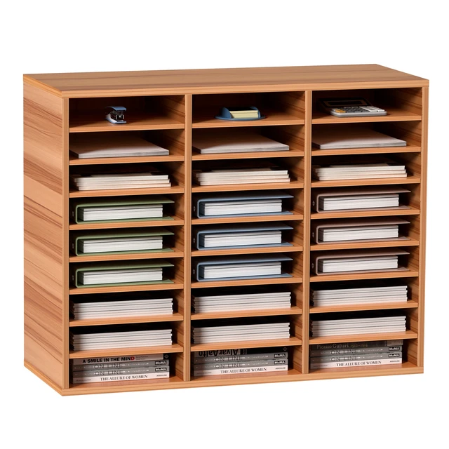 Alt view image 10 of 10 - 27 Compartments Wood Literature Organizer, Adjustable Shelves, Medium Density Fiberboard Mail Center, Office Home School Storage for Files, Documents, Papers, Magazines, White