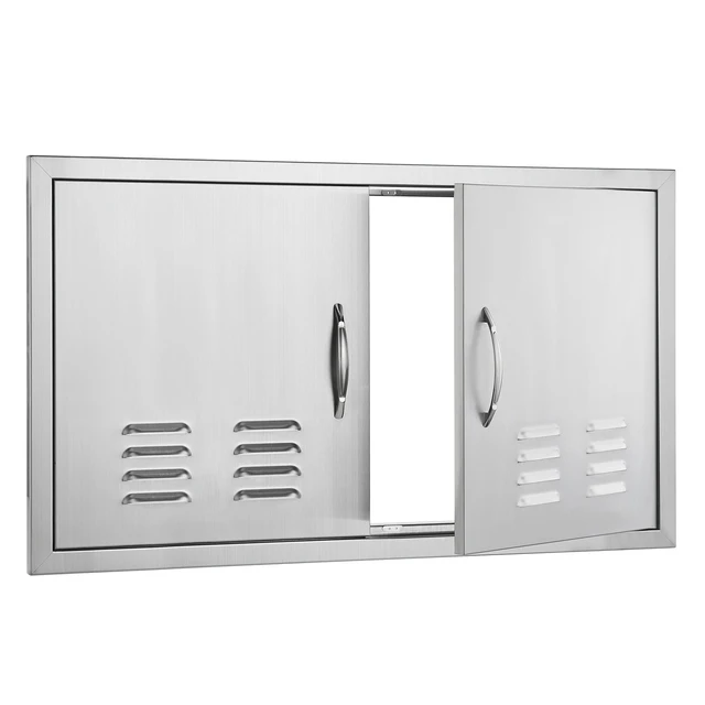 Alt view image 9 of 9 - BBQ Access Door, 36W x 21H Inch Double Outdoor Kitchen Door, Stainless Steel Flush Mount Door, Wall Vertical Door with Handles and Vents, for BBQ Island, Grilling Station, Outside Cabinet