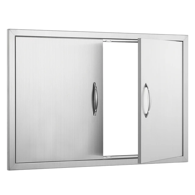 Alt view image 10 of 10 - BBQ Access Door, 35W x 24H Inch Double Outdoor Kitchen Door, Stainless Steel Flush Mount Door, Wall Vertical Door with Handles, for BBQ Island, Grilling Station, Outside Cabinet